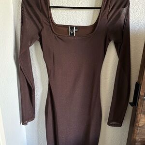 Elegant Brown Long Sleeve Dress